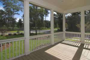 Screened-in porch behind a home