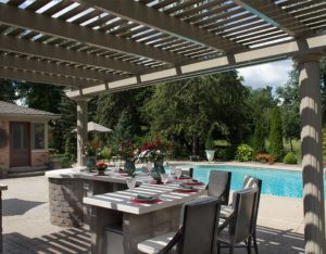 Outdoor living space with operable pergola